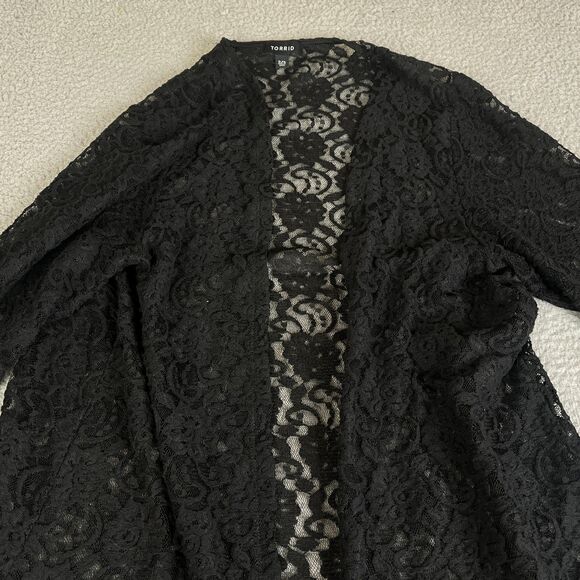 Torrid Cardigan Sweater Womens 2/3 Black Floral Lace Open Front Sheer Plus Flowy - Picture 2 of 10